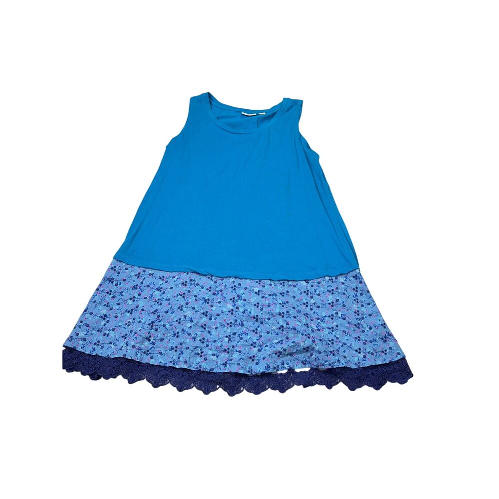 LOGO Lori Goldstein blue tank tunic, floral eyelet lace bottom. Size M. boho